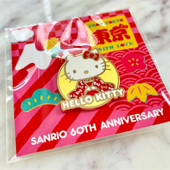 Hello Kitty Sanrio 60th Anniversary Metal Pin Japanese Kimono - Picture 1 of 3